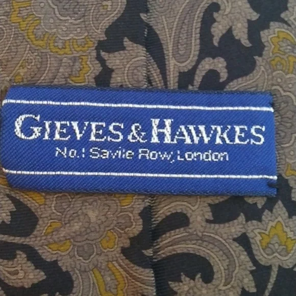 Gieves & Hawkes Black/Gold/Gray Paisley Hand Sewn Silk Tie